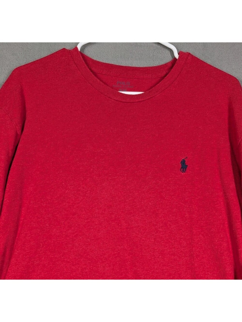 Polo Ralph Lauren Mens M Red Long Sleeve T Shirt Navy Pony Logo Crewneck Casual